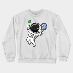 Cute Astronaut Playing Tennis Ball Cartoon Crewneck Sweatshirt